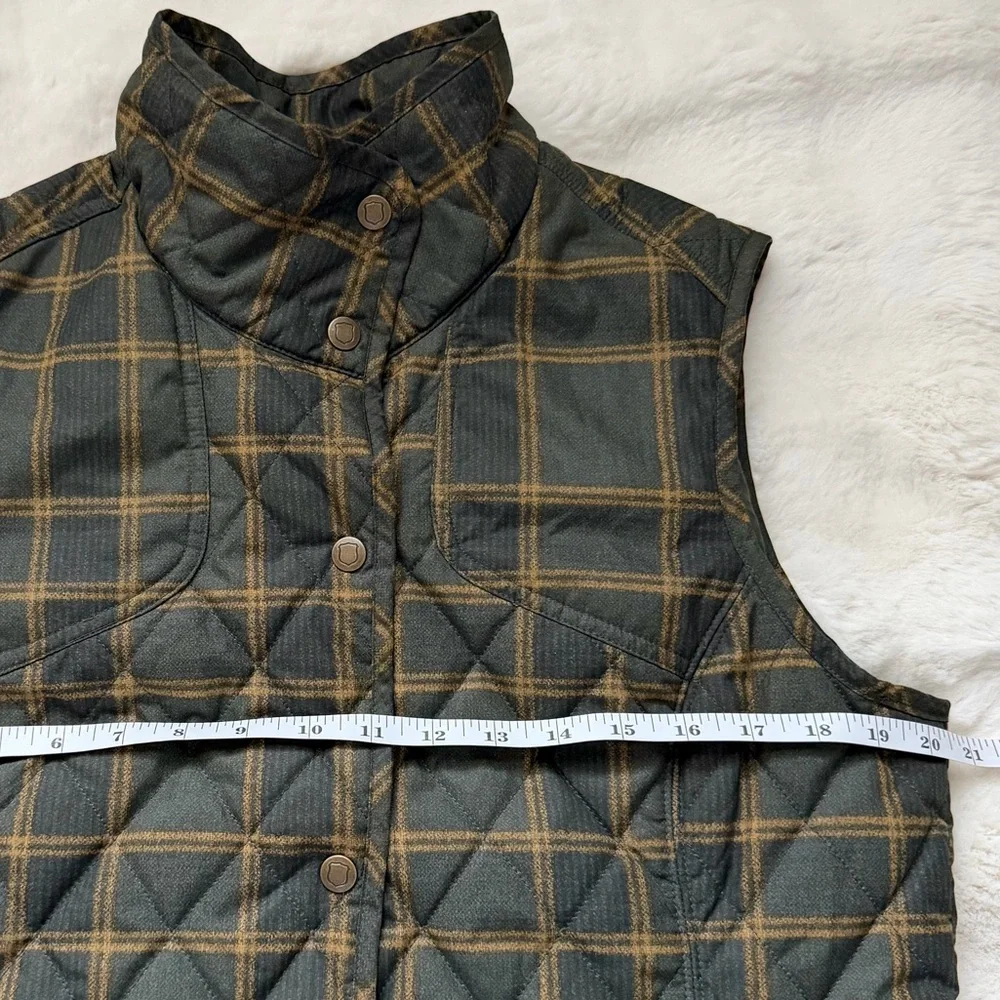 Eddie Bauer Olive Green Plaid Quilted Vest Lightweight Puffer - M